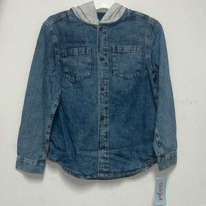 Cat & Jack Kid’s Denim Shirt with Gray Hood NWT